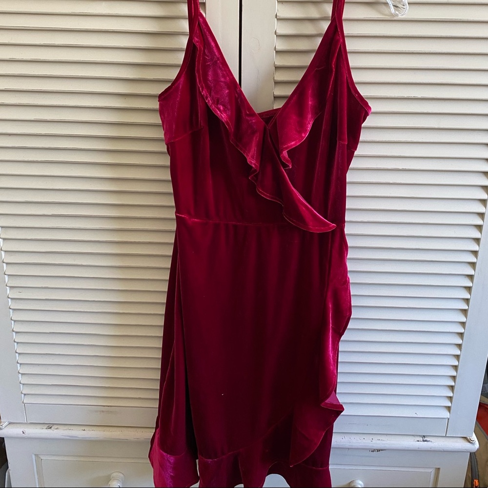 Red Velvet Ruffle Mini Dress